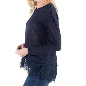 EYESHADOW Lightweight Cotton Blend Knit Top Lace Fringe Feminine Sweater S